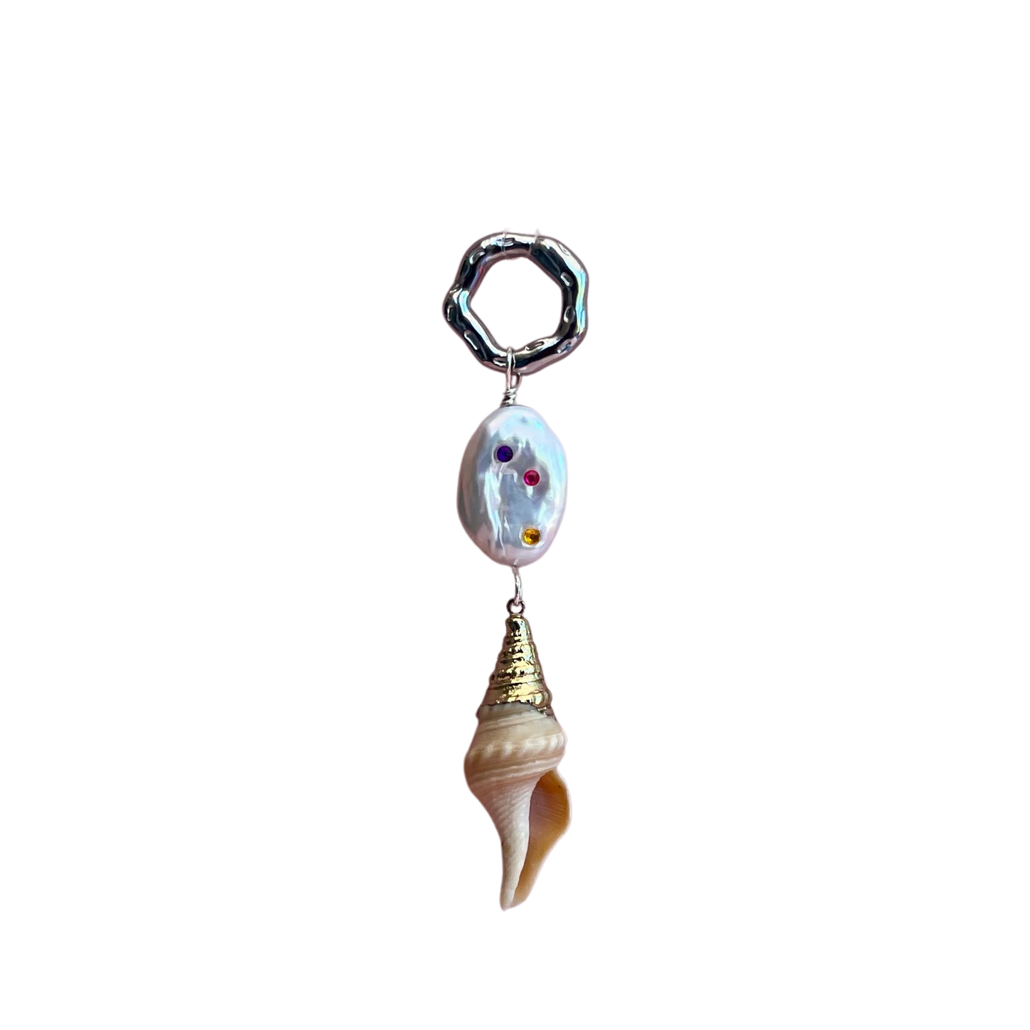 Perle de culture strassée et coquillage- pièce unique