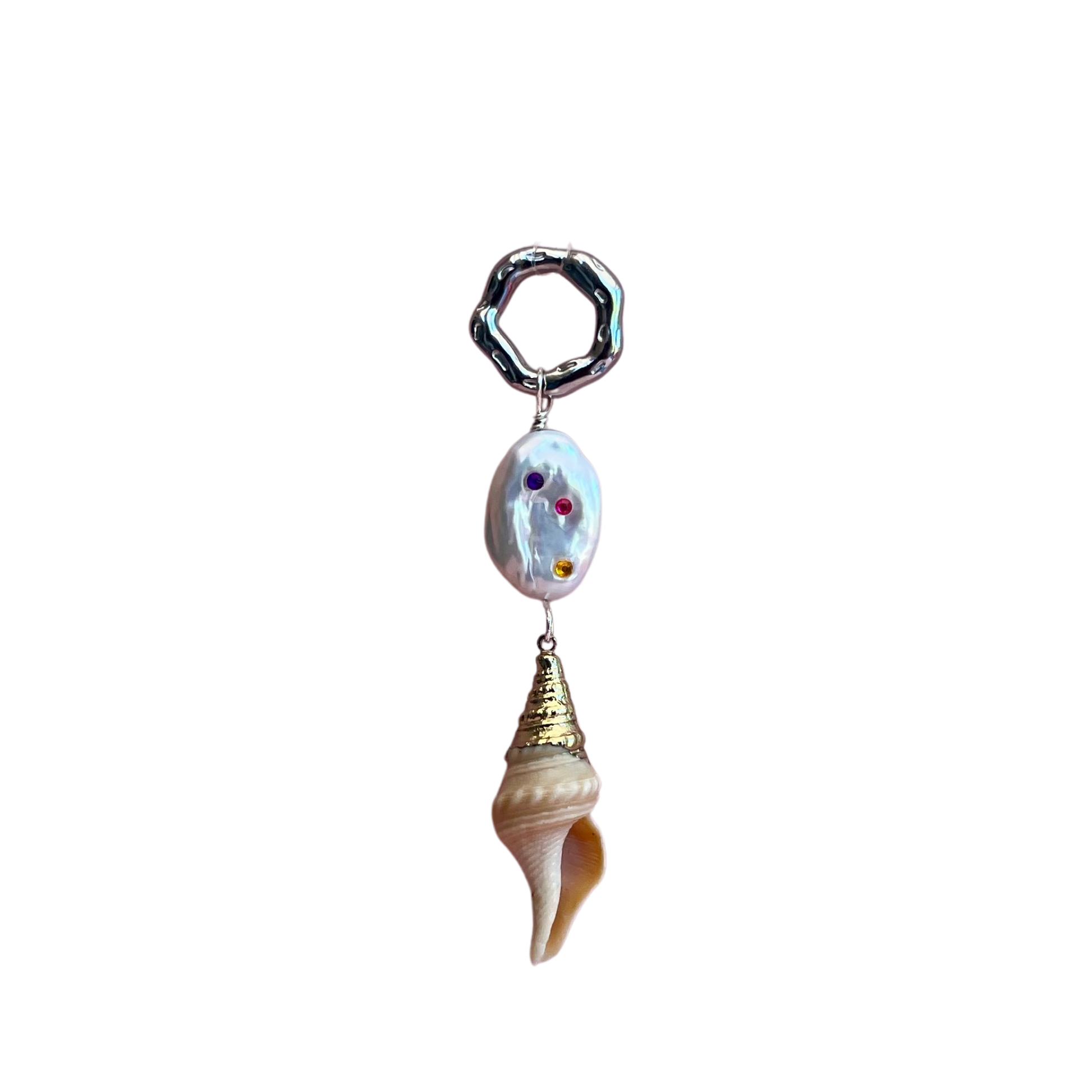 Perle de culture strassée et coquillage- pièce unique