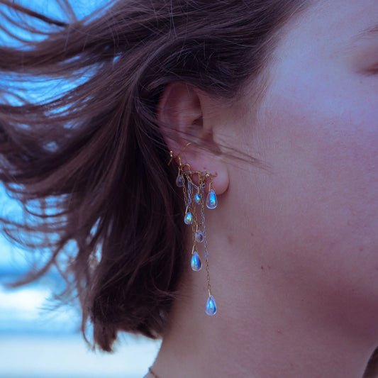 Boucle d'oreille goutte or et argent Lodzé