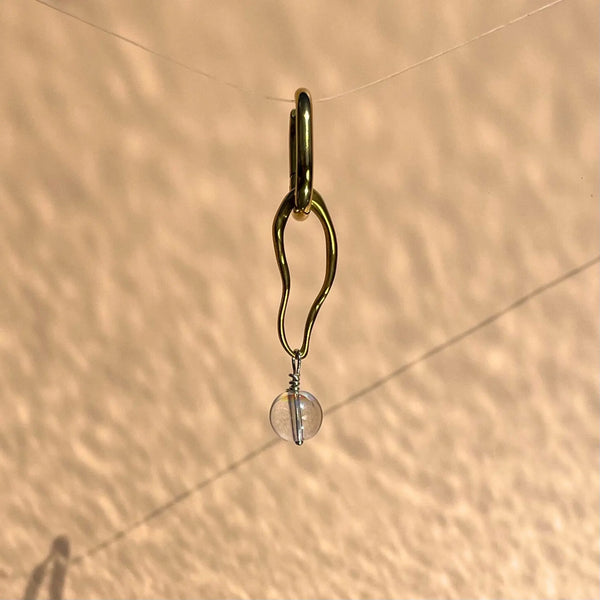 boucle d'oreille en acier inoxydable avec pendentif forme organique et perle aura