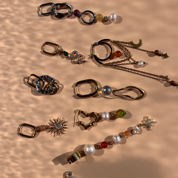 boucles d'oreille faites main en acier inoxydable et pierres fines