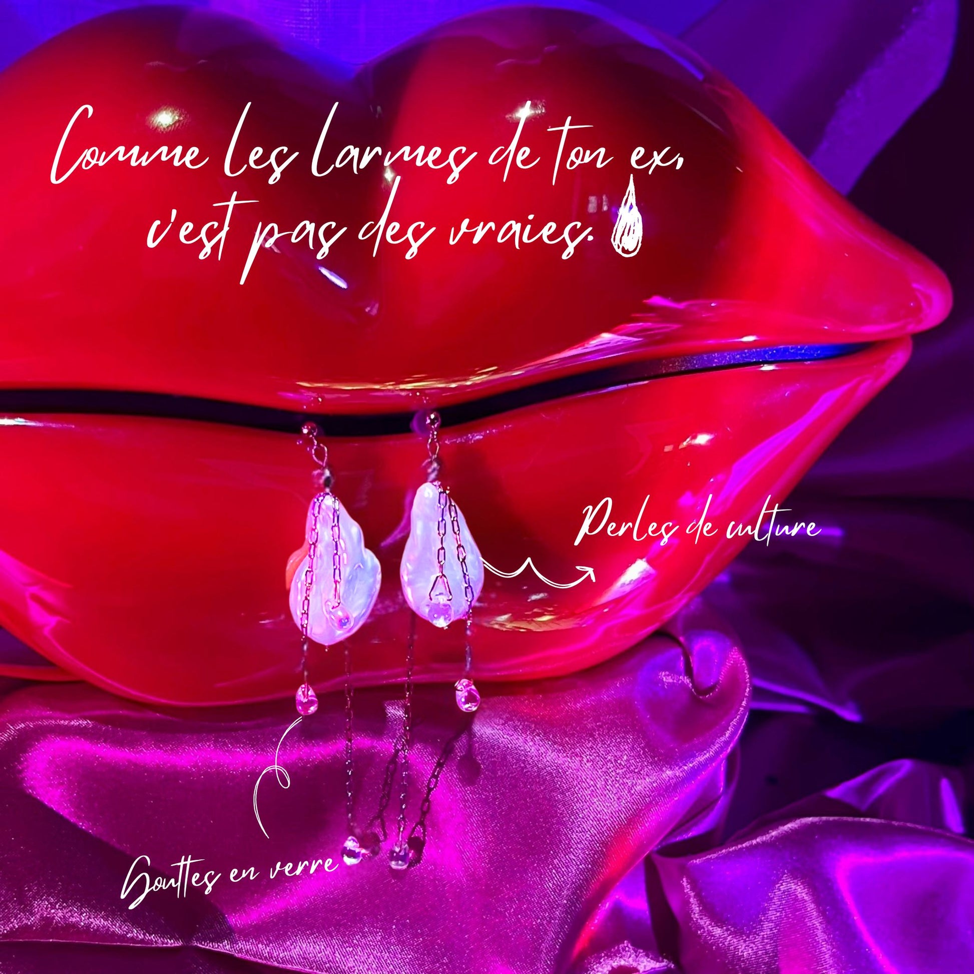 boucles d'oreilles uniques faites main en perles de culture, perles de verre et acier inoxydable