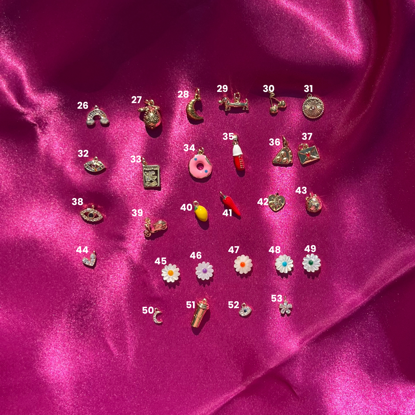 charms mignons en acier inoxydable pour bijoux personnalisés lodzé : fleurs, piment, citron, lettre, citron, croissant, oeuf porte bonheur