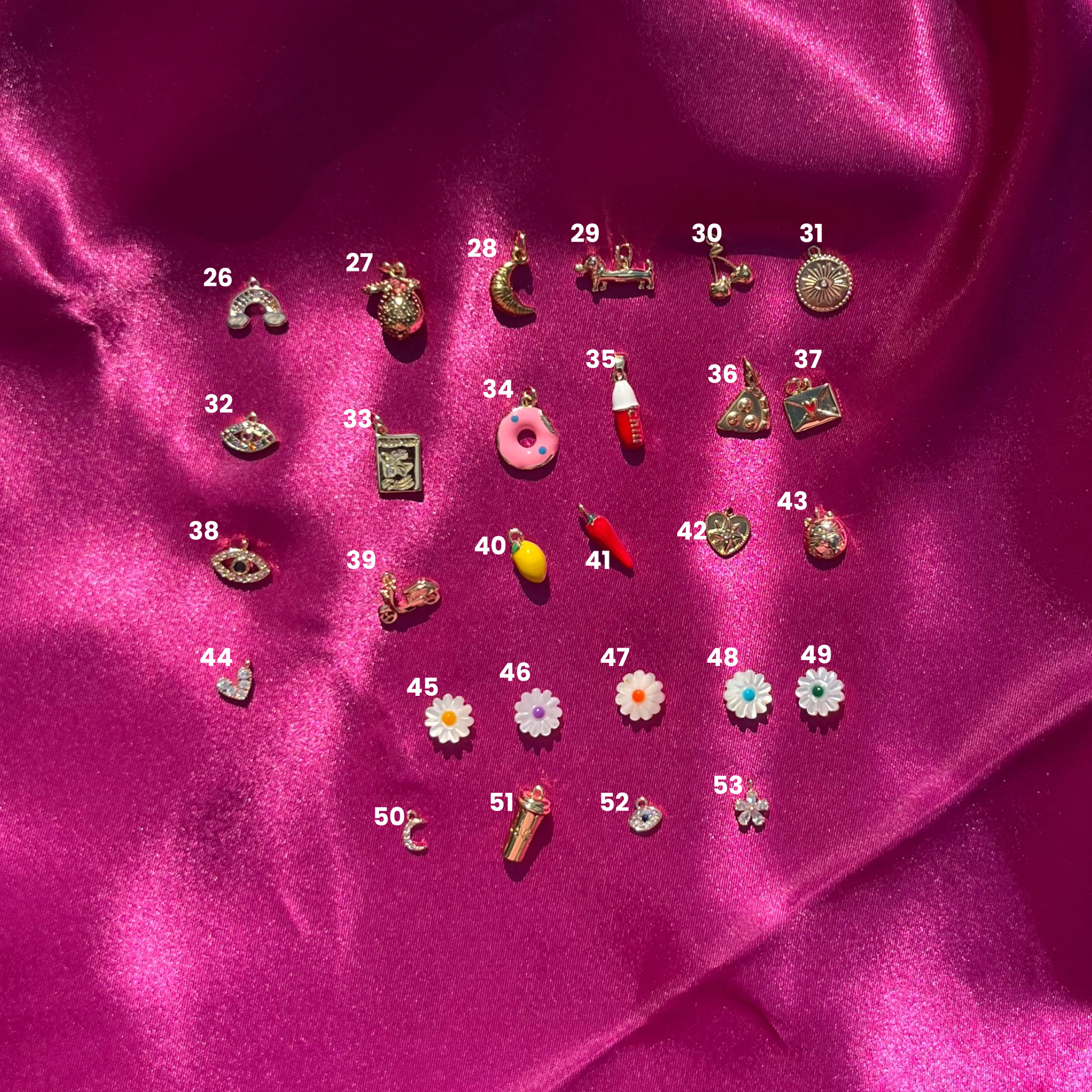 charms mignons en acier inoxydable pour bijoux personnalisés lodzé : fleurs, piment, citron, lettre, citron, croissant, oeuf porte bonheur