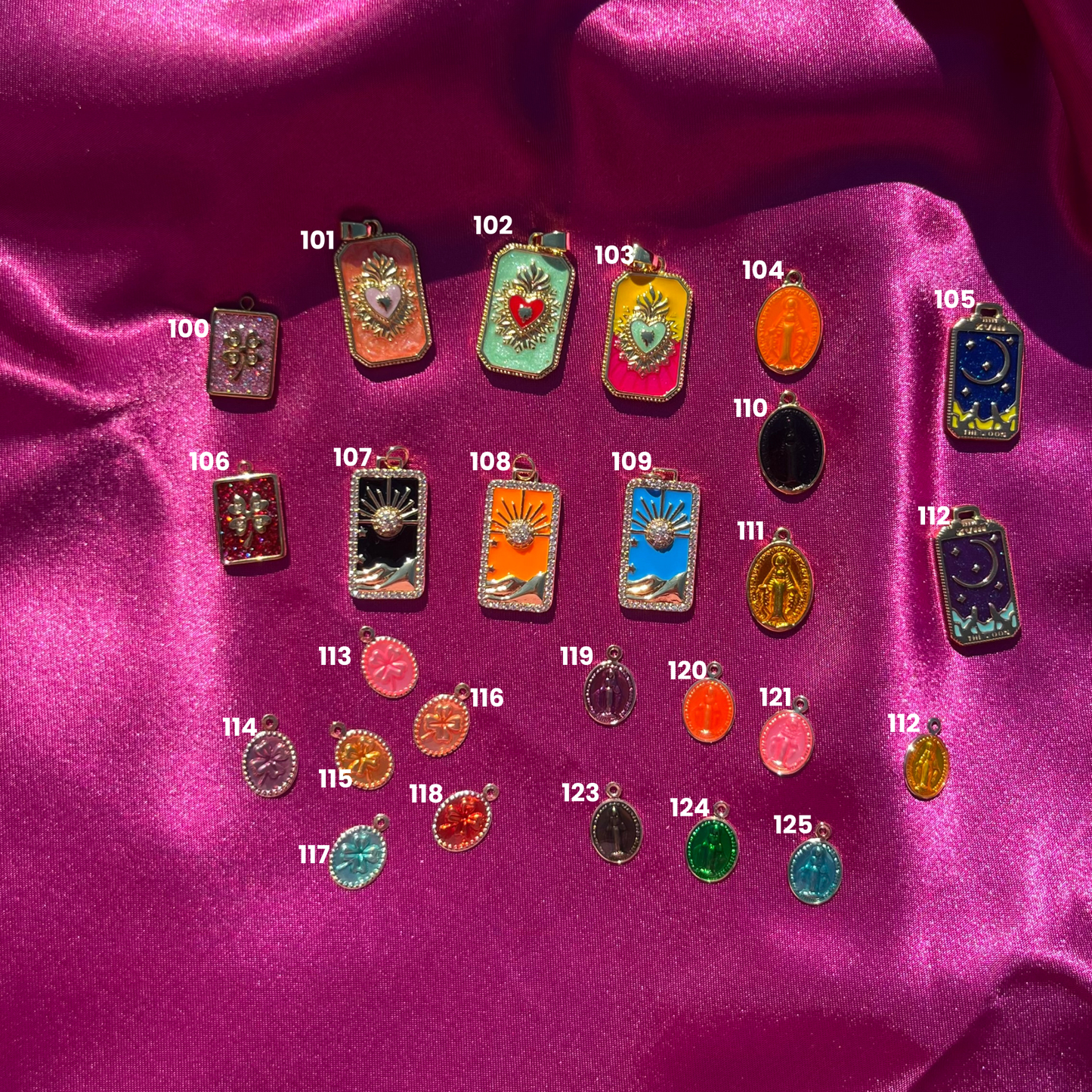 Charms acier inoxydable, amulettes porte bonheur, trèfle, sacré coeur et miraculeuse, lune