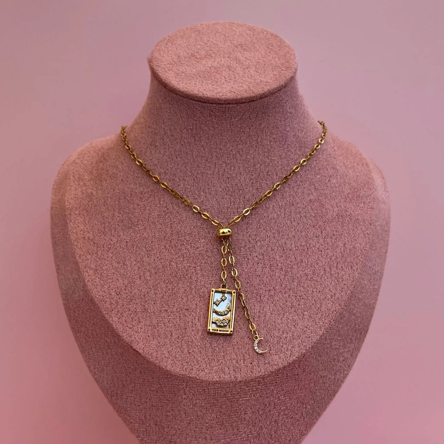 Collier cravate réglable avec breloque carte tarot Lune