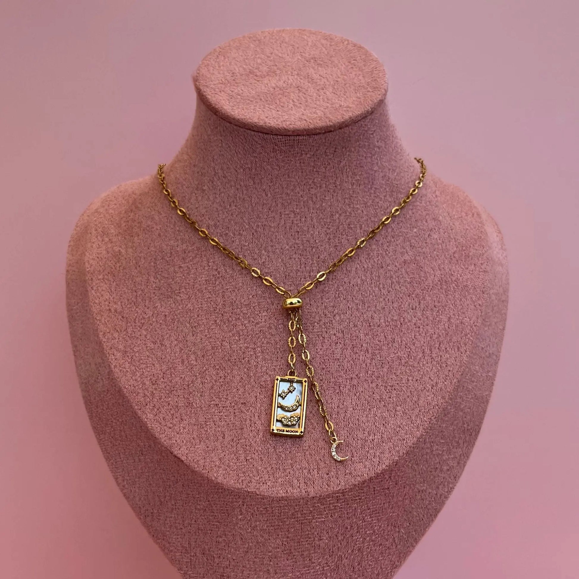 Collier cravate réglable avec breloque carte tarot Lune