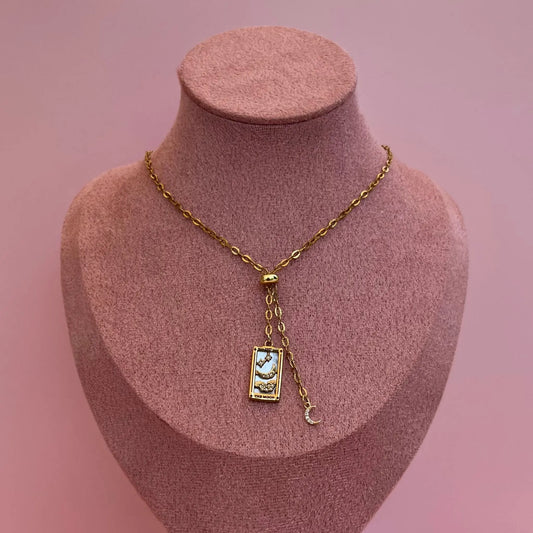 Collier cravate réglable avec breloque carte tarot Lune