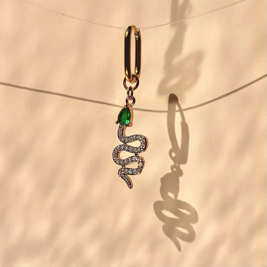Snake Lodzé boucle d'oreille pendentif serpent en plaqué or et strass