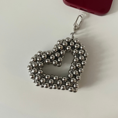 porte clé coeur en perles fait main anthracite